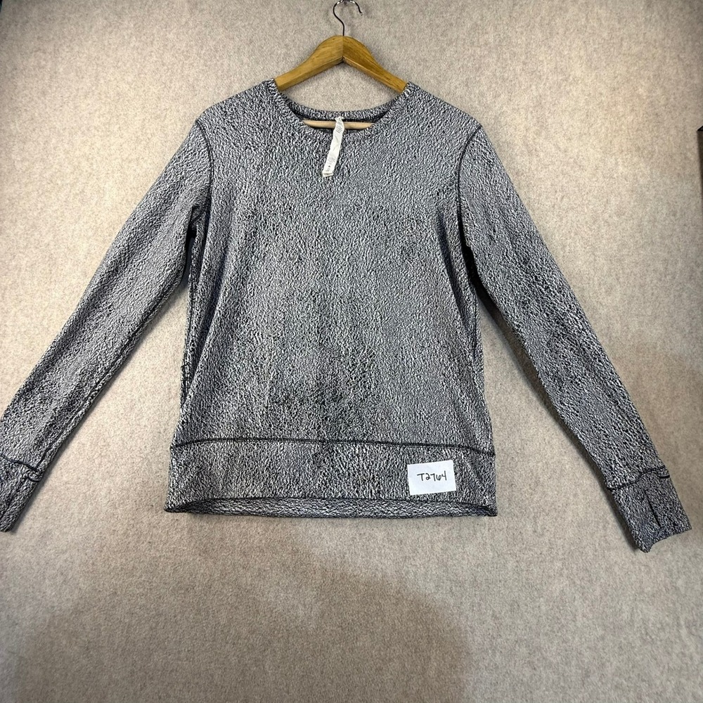 Lululemon Static Black White Long Sleeve Pleated Back Top Thumbholes 10